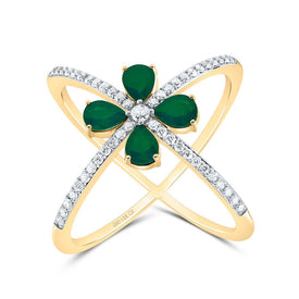 14K Yellow Gold Diamond Emerald Gemstone Designer Ring 1/3 Cttw - Splendid Jewellery