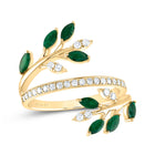 14K Yellow Gold Diamond Emerald Gemstone Designer Ring 1/4 Cttw - Splendid Jewellery