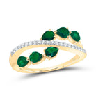 14K Yellow Gold Diamond Emerald Gemstone Designer Ring 1/8 Cttw - Splendid Jewellery