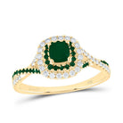 14K Yellow Gold Diamond Emerald Gemstone Double Halo Bridal Ring 1/5 Cttw - Splendid Jewellery