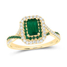 14K Yellow Gold Diamond Emerald Gemstone Double Halo Bridal Ring 1/5 Cttw - Splendid Jewellery