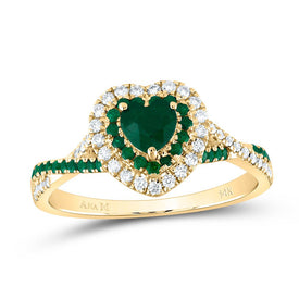 14K Yellow Gold Diamond Emerald Gemstone Double Halo Bridal Ring 1/5 Cttw - Splendid Jewellery