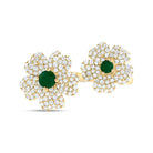 14K Yellow Gold Diamond Emerald Gemstone Flower Ring 1/2 Cttw - Splendid Jewellery