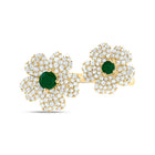 14K Yellow Gold Diamond Emerald Gemstone Flower Ring 1/2 Cttw - Splendid Jewellery