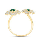 14K Yellow Gold Diamond Emerald Gemstone Flower Ring 1/2 Cttw - Splendid Jewellery