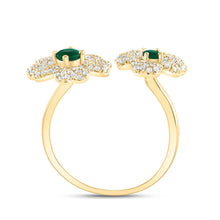 Load image into Gallery viewer, 14K Yellow Gold Diamond Emerald Gemstone Flower Ring 1/2 Cttw - Splendid Jewellery