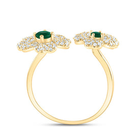 14K Yellow Gold Diamond Emerald Gemstone Flower Ring 1/2 Cttw - Splendid Jewellery