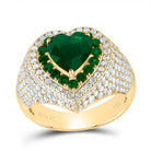 14K Yellow Gold Diamond Emerald Gemstone Heart Ring 1 5/8 Cttw - Splendid Jewellery