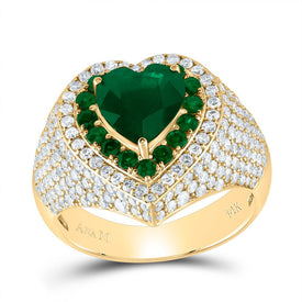 14K Yellow Gold Diamond Emerald Gemstone Heart Ring 1 5/8 Cttw - Splendid Jewellery