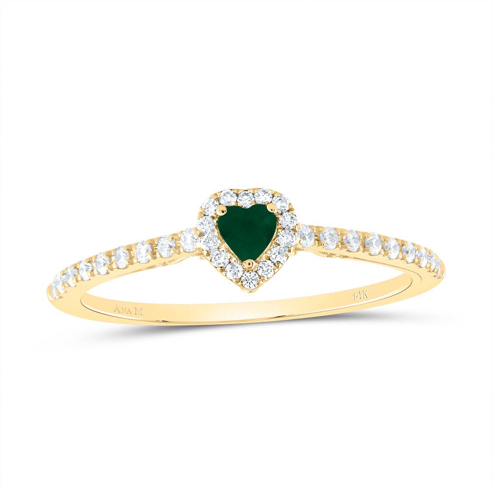 14K Yellow Gold Diamond Emerald Gemstone Heart Ring 1/5 Cttw - Splendid Jewellery