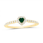 14K Yellow Gold Diamond Emerald Gemstone Heart Ring 1/5 Cttw - Splendid Jewellery