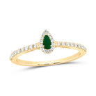 14K Yellow Gold Diamond Emerald Gemstone Pear Ring 1/6 Cttw - Splendid Jewellery