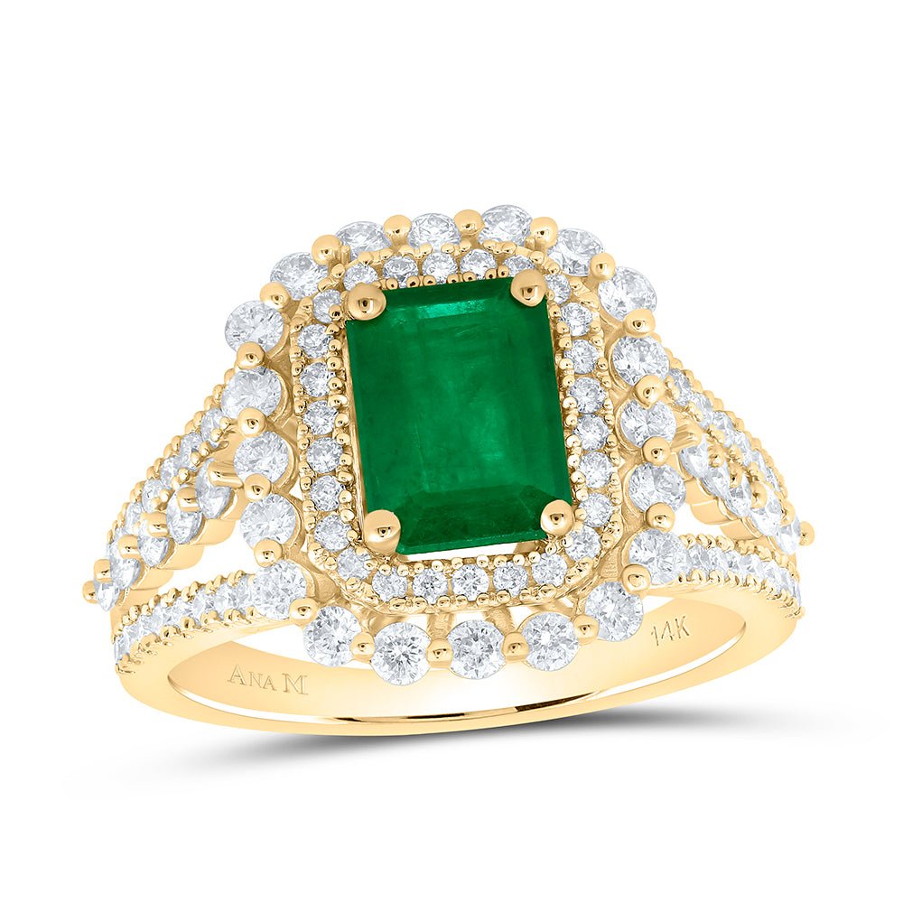 14K Yellow Gold Diamond Emerald Gemstone Ring 1 Cttw - Splendid Jewellery