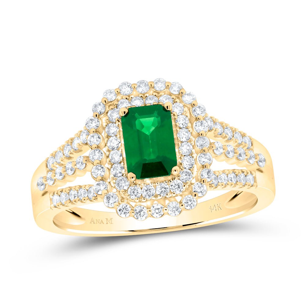 14K Yellow Gold Diamond Emerald Gemstone Ring 1/2 Cttw - Splendid Jewellery