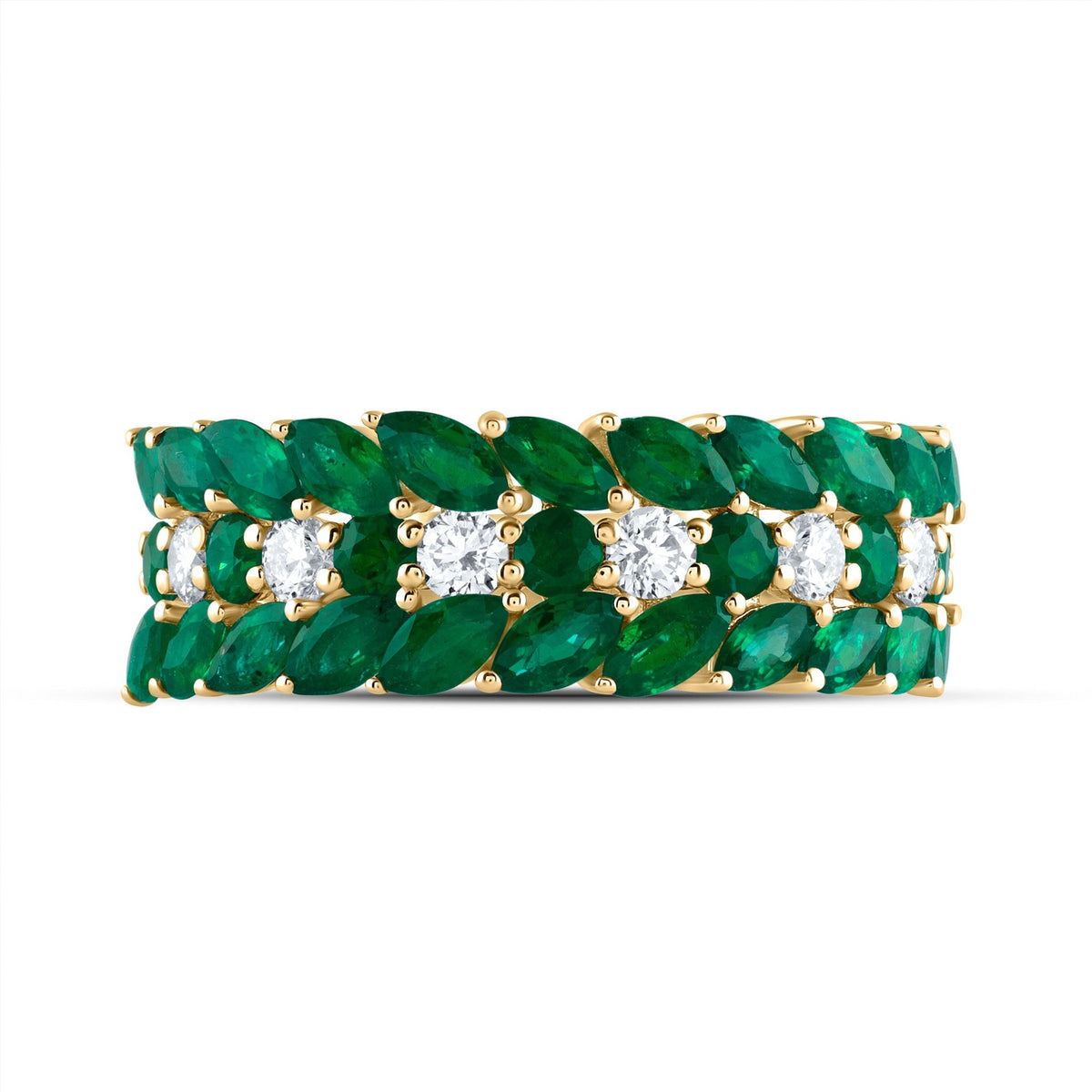 14K Yellow Gold Diamond Emerald Gemstone Ring 1/3 Cttw - Splendid Jewellery