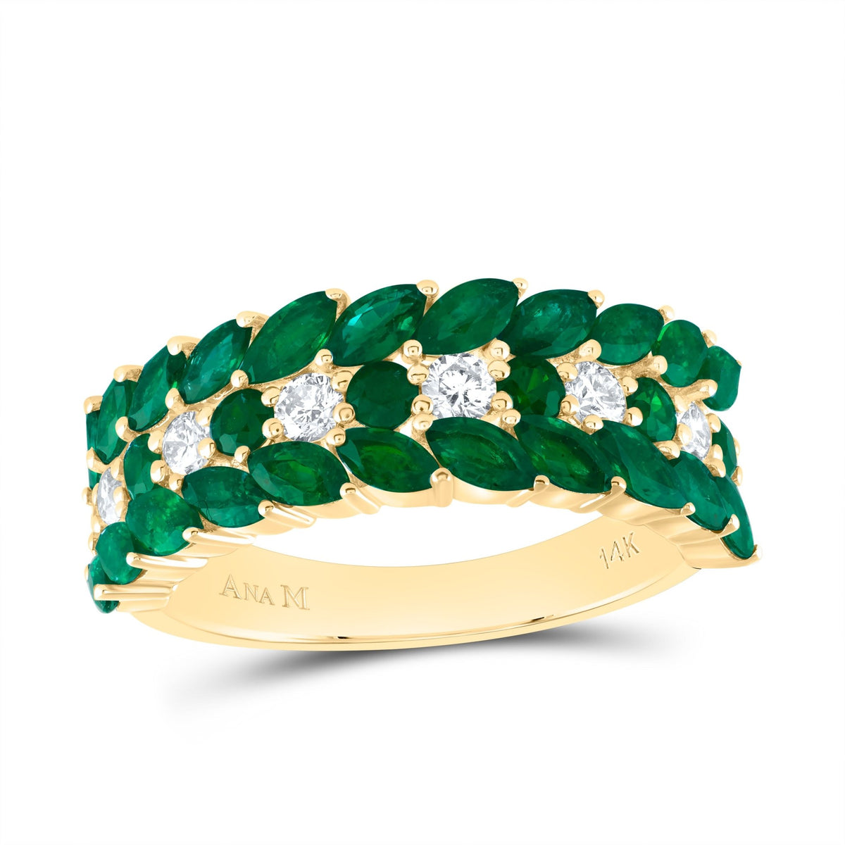 14K Yellow Gold Diamond Emerald Gemstone Ring 1/3 Cttw - Splendid Jewellery