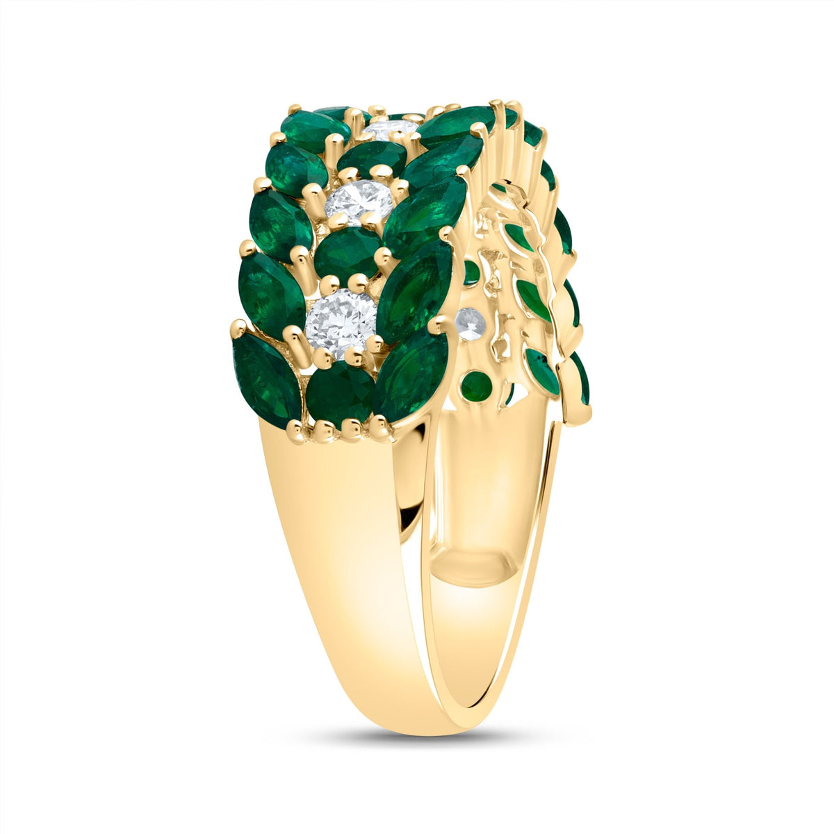 14K Yellow Gold Diamond Emerald Gemstone Ring 1/3 Cttw - Splendid Jewellery