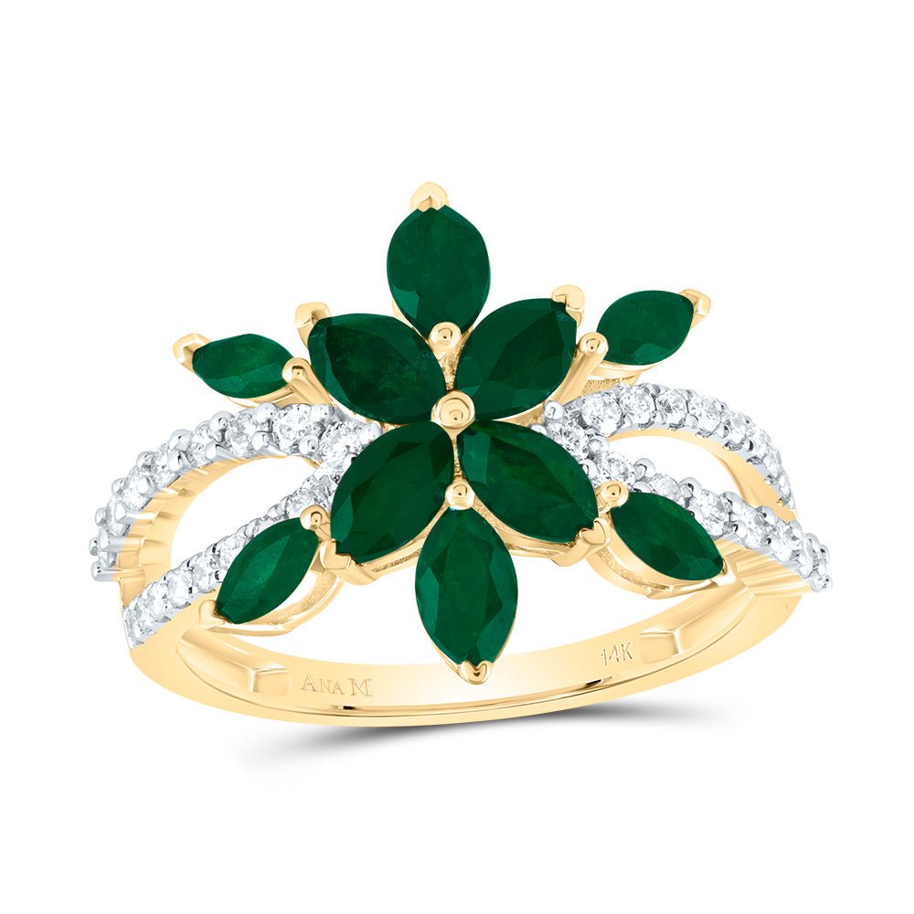 14K Yellow Gold Diamond Emerald Gemstone Ring 1/3 Cttw - Splendid Jewellery