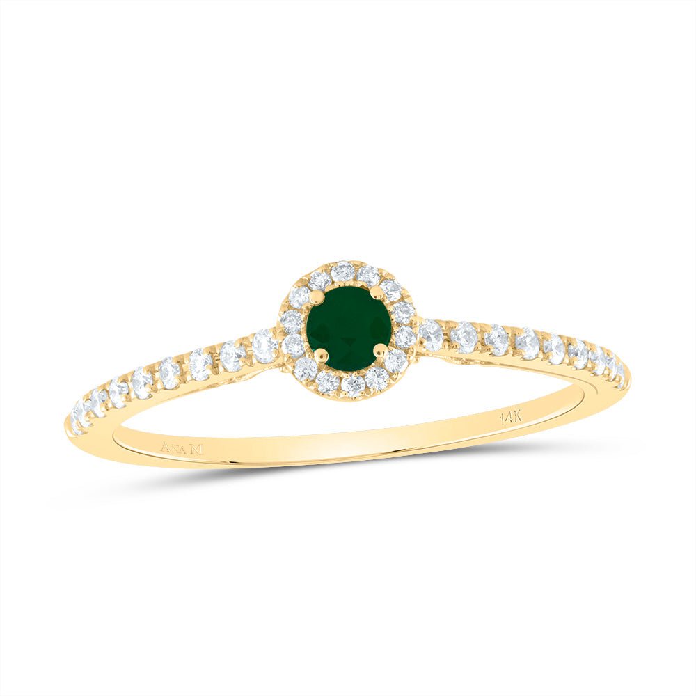 14K Yellow Gold Diamond Emerald Gemstone Ring 1/5 Cttw - Splendid Jewellery