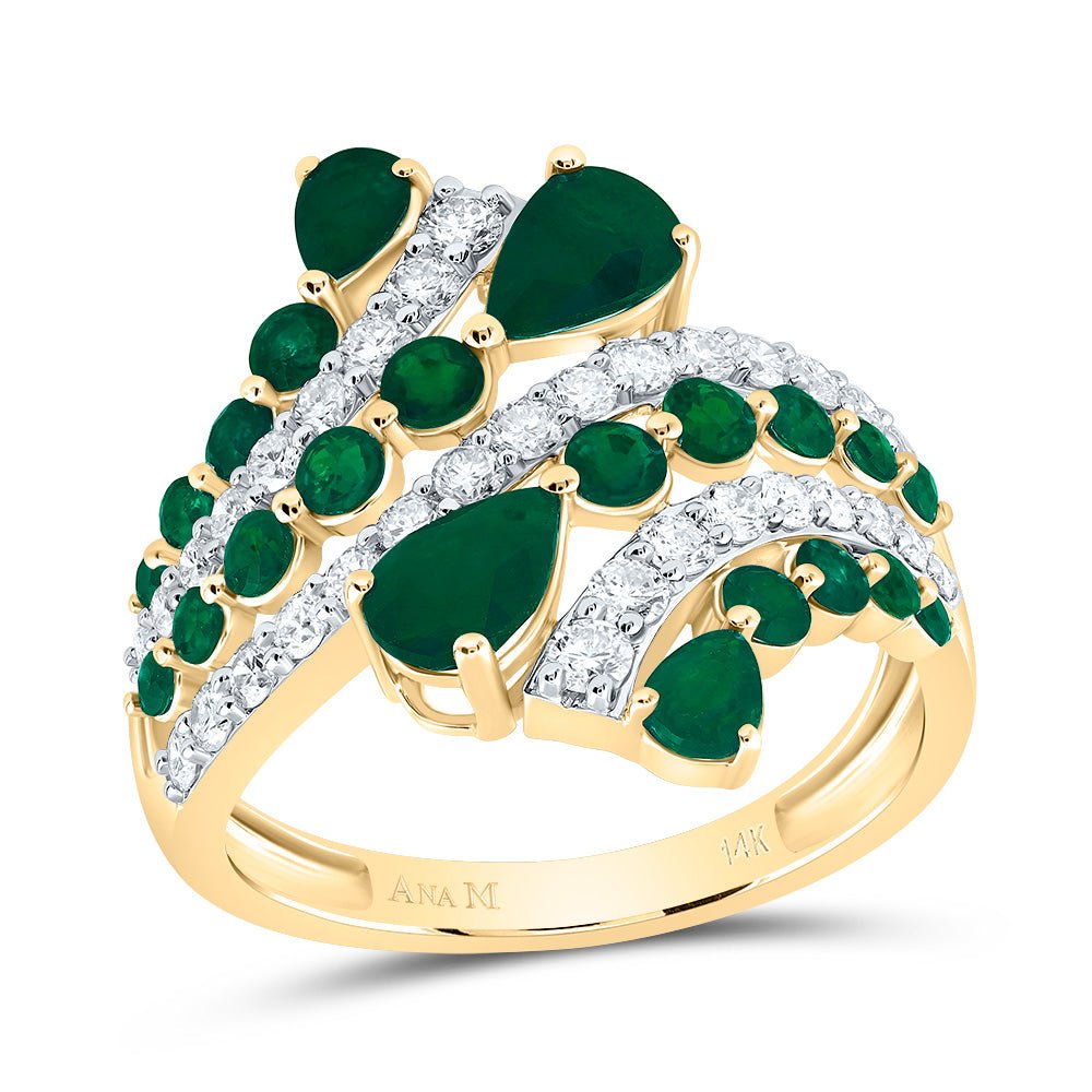14K Yellow Gold Diamond Emerald Gemstone Ring 3/4 Cttw - Splendid Jewellery