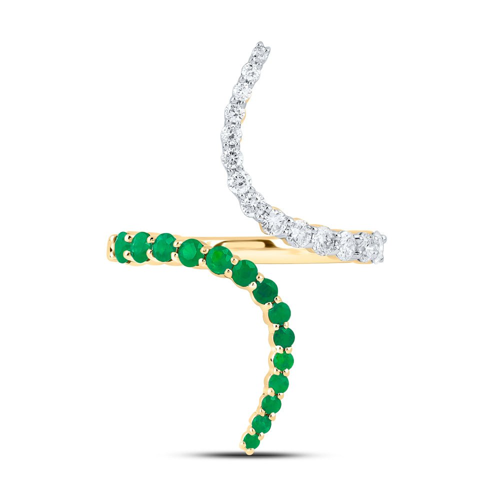 14K Yellow Gold Diamond Emerald Gemstone Ring 3/8 Cttw - Splendid Jewellery