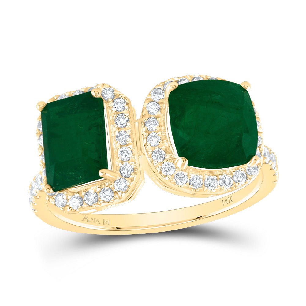 14K Yellow Gold Diamond Emerald Gemstone Ring 3/8 Cttw - Splendid Jewellery