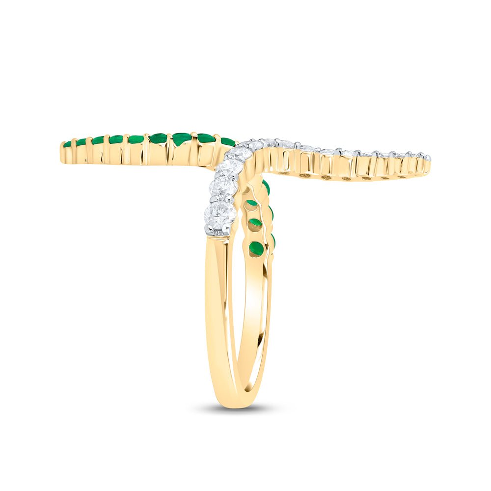 14K Yellow Gold Diamond Emerald Gemstone Ring 3/8 Cttw - Splendid Jewellery