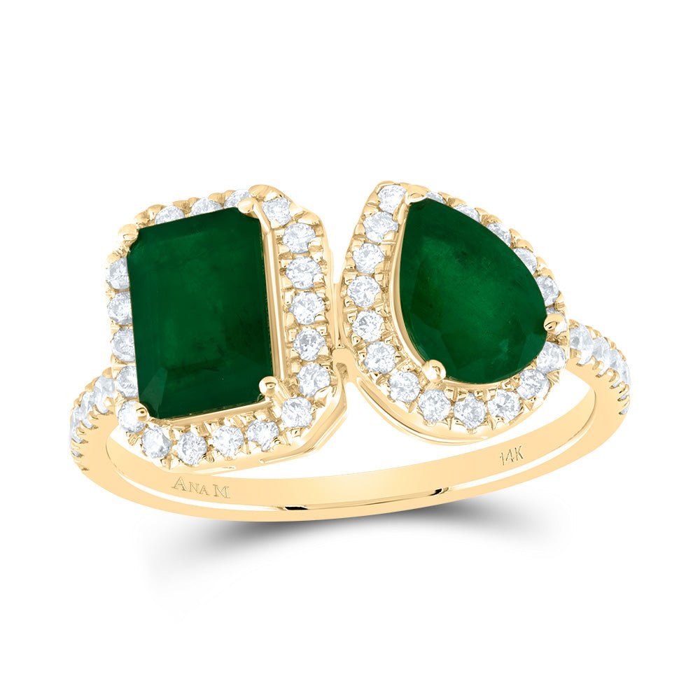 14K Yellow Gold Diamond Emerald Gemstone Ring 3/8 Cttw - Splendid Jewellery