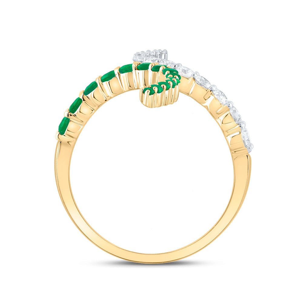 14K Yellow Gold Diamond Emerald Gemstone Ring 3/8 Cttw - Splendid Jewellery