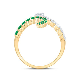 14K Yellow Gold Diamond Emerald Gemstone Ring 3/8 Cttw - Splendid Jewellery