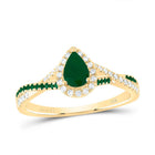 14K Yellow Gold Diamond Emerald Gemstone Single Halo Bridal Ring 1/8 Cttw - Splendid Jewellery