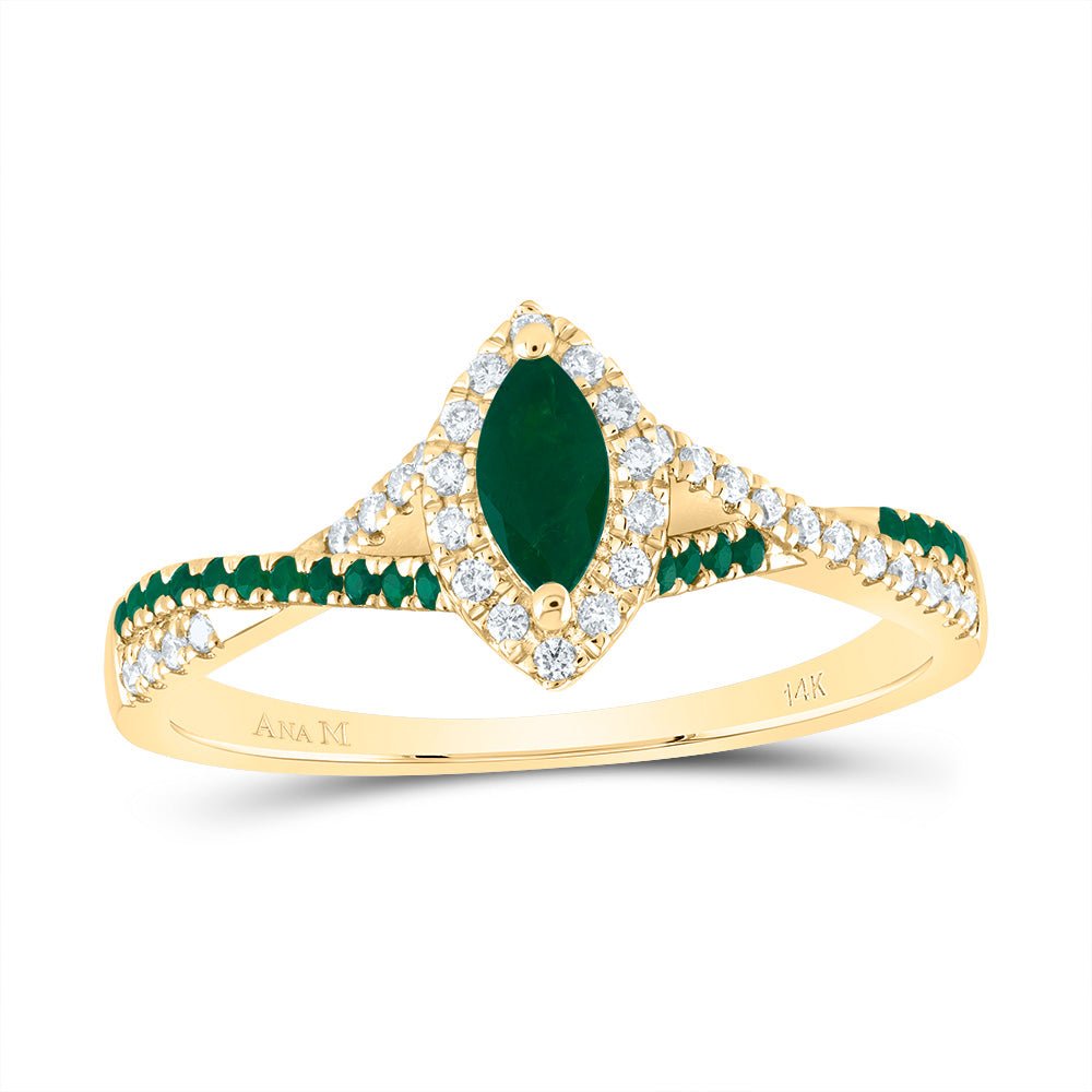 14K Yellow Gold Diamond Emerald Gemstone Single Halo Bridal Ring 1/8 Cttw - Splendid Jewellery