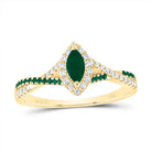 14K Yellow Gold Diamond Emerald Gemstone Single Halo Bridal Ring 1/8 Cttw - Splendid Jewellery