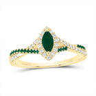 14K Yellow Gold Diamond Emerald Gemstone Single Halo Bridal Ring 1/8 Cttw - Splendid Jewellery