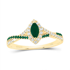 14K Yellow Gold Diamond Emerald Gemstone Single Halo Bridal Ring 1/8 Cttw - Splendid Jewellery