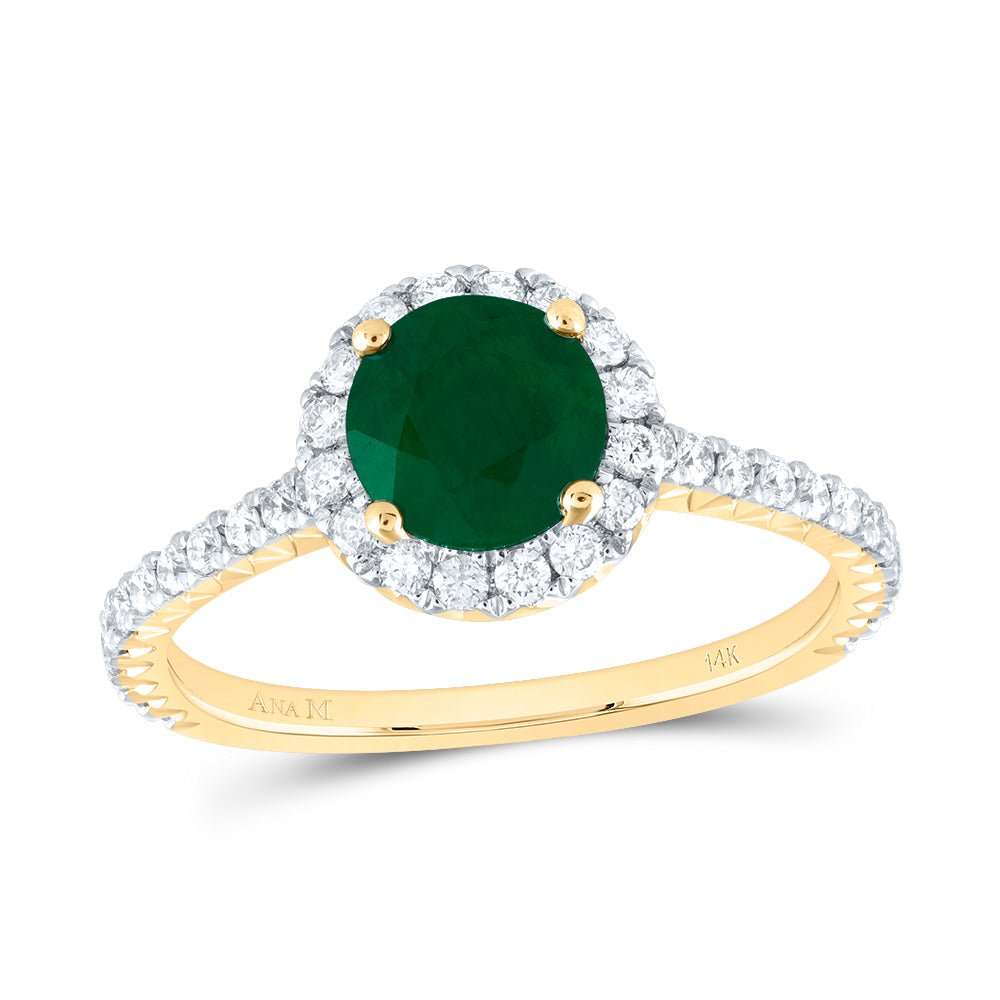 14K Yellow Gold Diamond Emerald Gemstone Single Halo Engagement Ring 1/2 Cttw - Splendid Jewellery