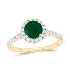 14K Yellow Gold Diamond Emerald Gemstone Single Halo Engagement Ring 1/2 Cttw - Splendid Jewellery
