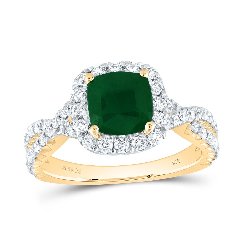 14K Yellow Gold Diamond Emerald Gemstone Single Halo Engagement Ring 3/4 Cttw - Splendid Jewellery
