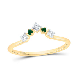 14K Yellow Gold Diamond Emerald Gemstone Women's Enhancer Ring 1/8 Cttw - Splendid Jewellery