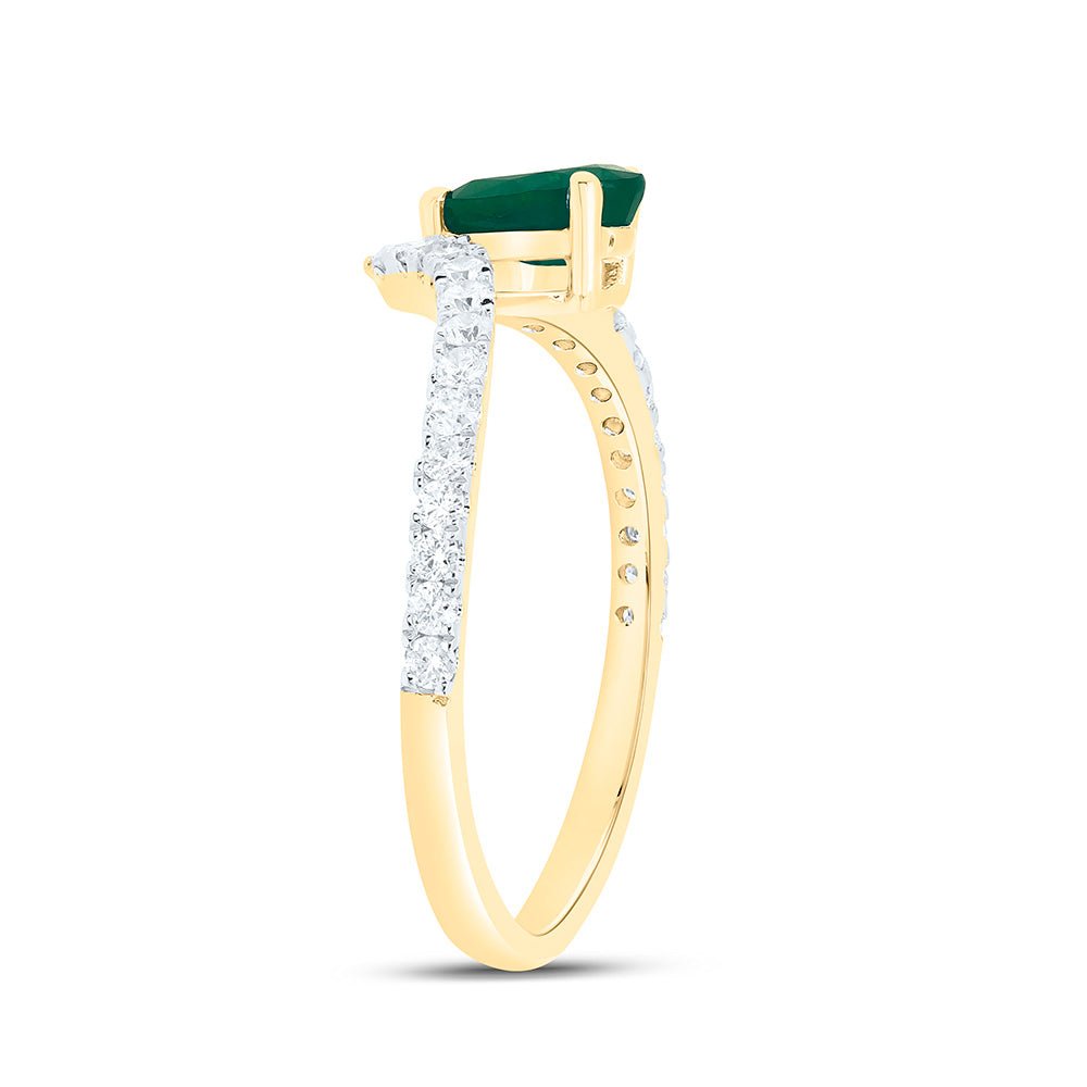 14K Yellow Gold Diamond Emerald Gemstone Women's Ring 1/3 Cttw - Splendid Jewellery