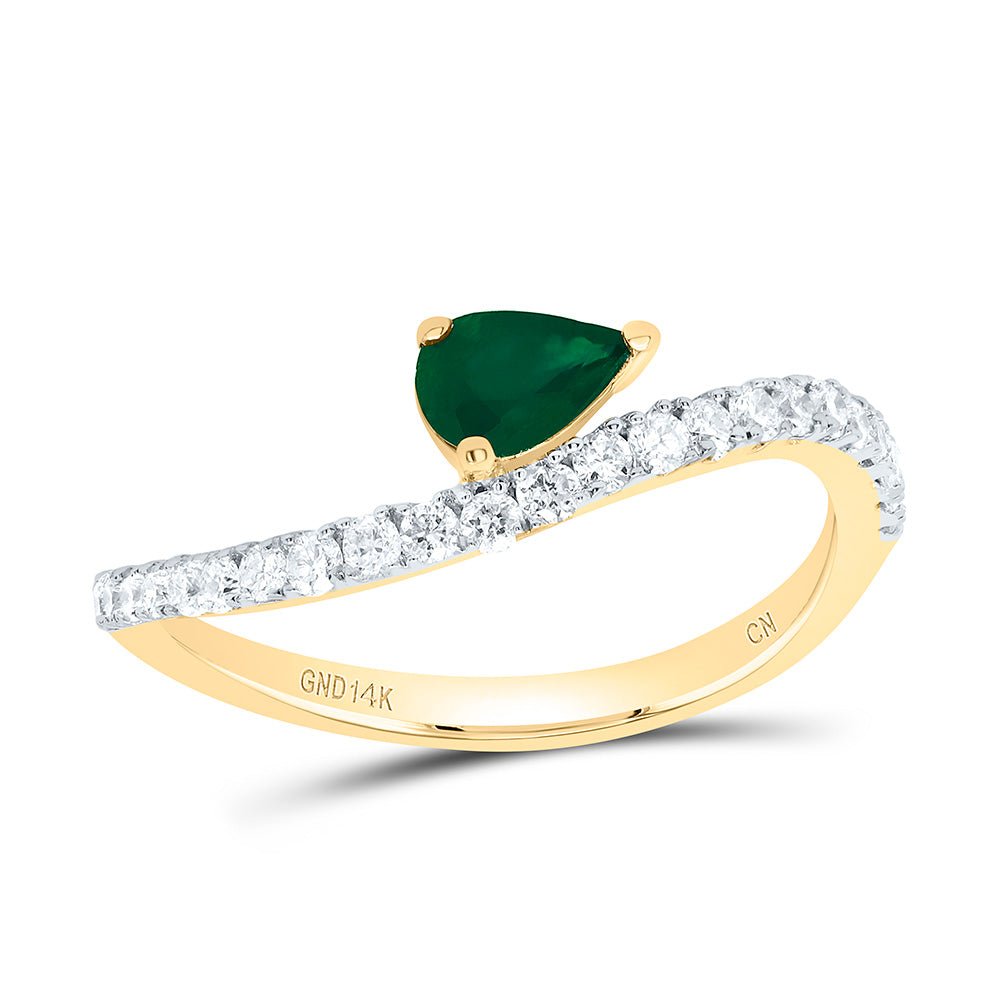 14K Yellow Gold Diamond Emerald Gemstone Women's Ring 1/3 Cttw - Splendid Jewellery