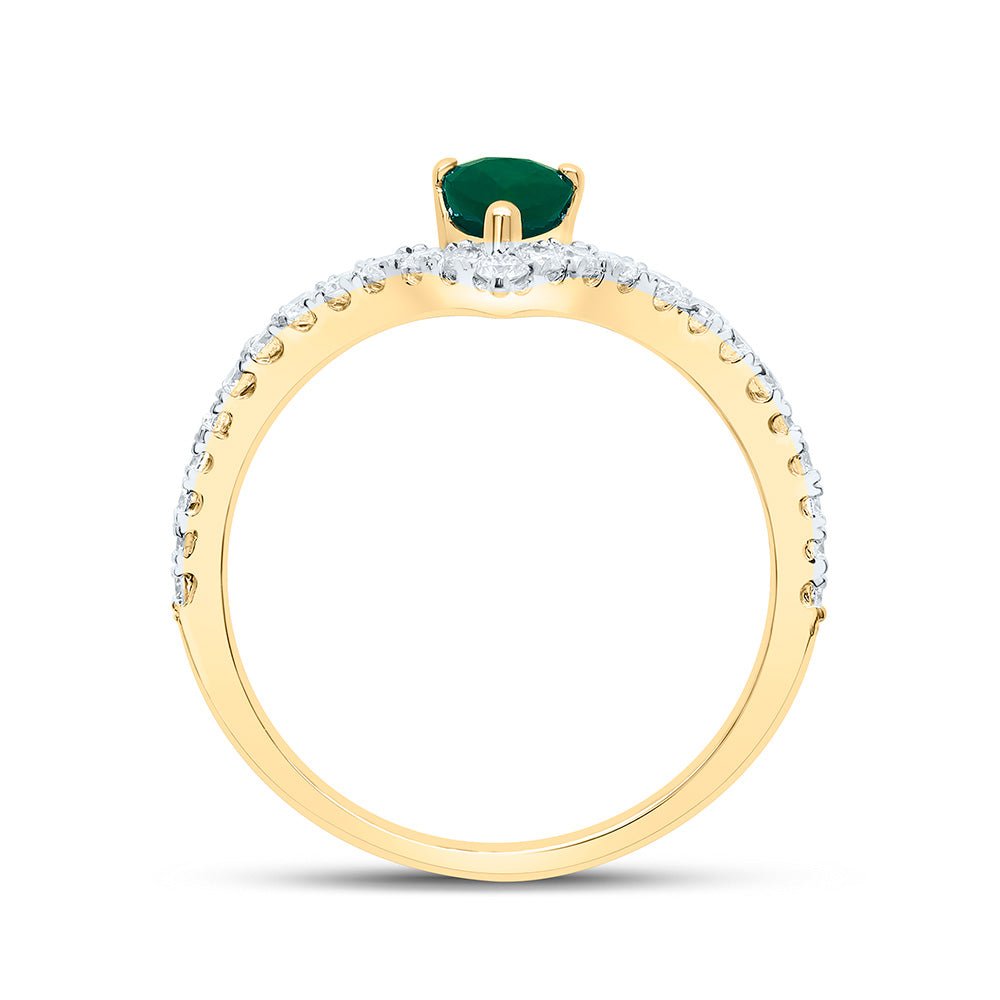 14K Yellow Gold Diamond Emerald Gemstone Women's Ring 1/3 Cttw - Splendid Jewellery