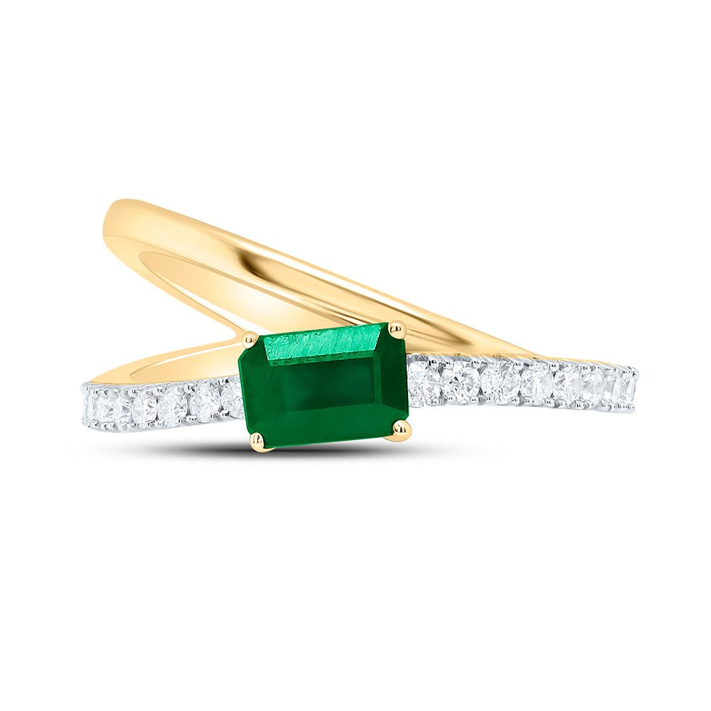 14K Yellow Gold Diamond Emerald Gemstone Women's Ring 1/3 Cttw - Splendid Jewellery