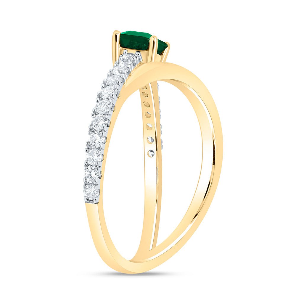 14K Yellow Gold Diamond Emerald Gemstone Women's Ring 1/3 Cttw - Splendid Jewellery