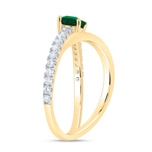 Load image into Gallery viewer, 14K Yellow Gold Diamond Emerald Gemstone Women's Ring 1/3 Cttw - Splendid Jewellery