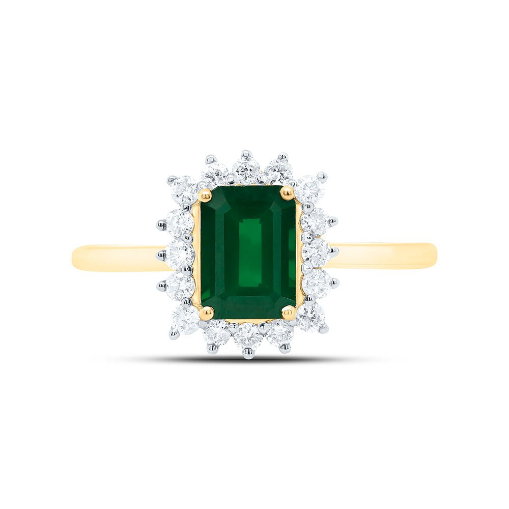 14K Yellow Gold Diamond Emerald Gemstone Women's Ring 1/4 Cttw - Splendid Jewellery