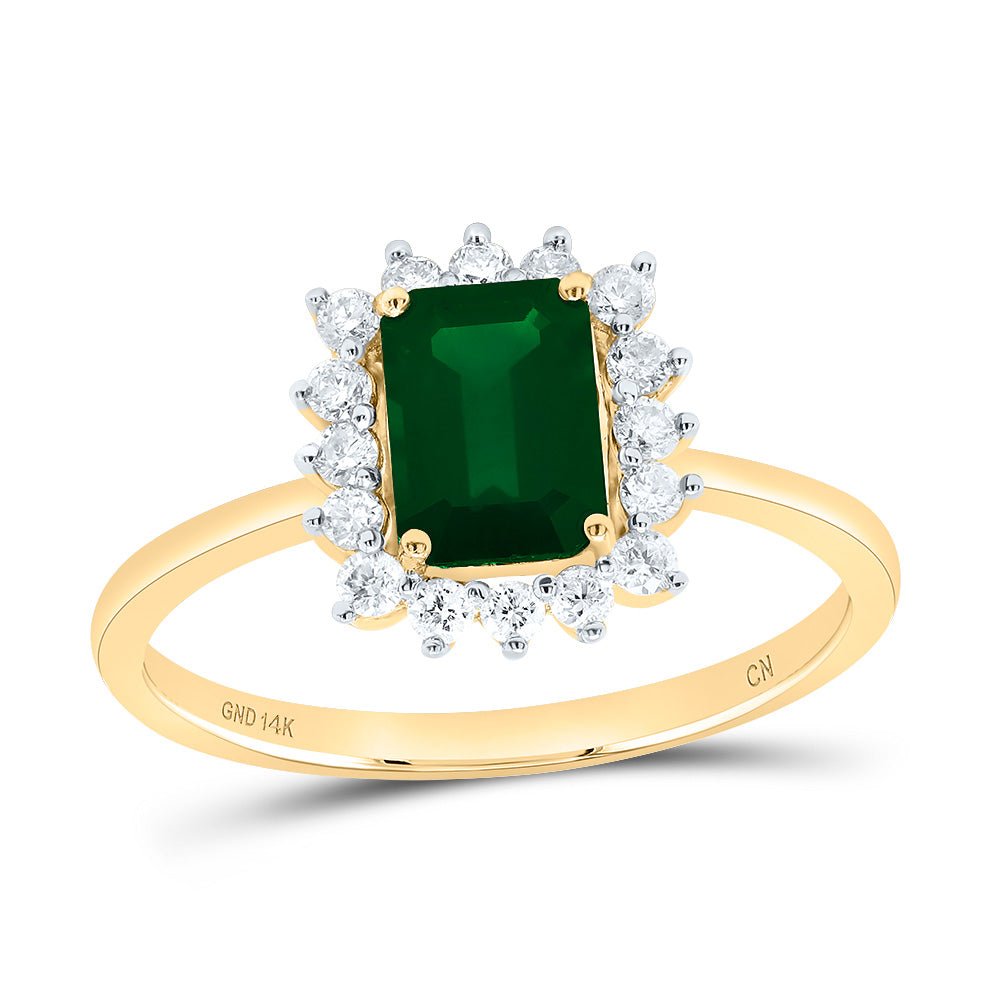 14K Yellow Gold Diamond Emerald Gemstone Women's Ring 1/4 Cttw - Splendid Jewellery
