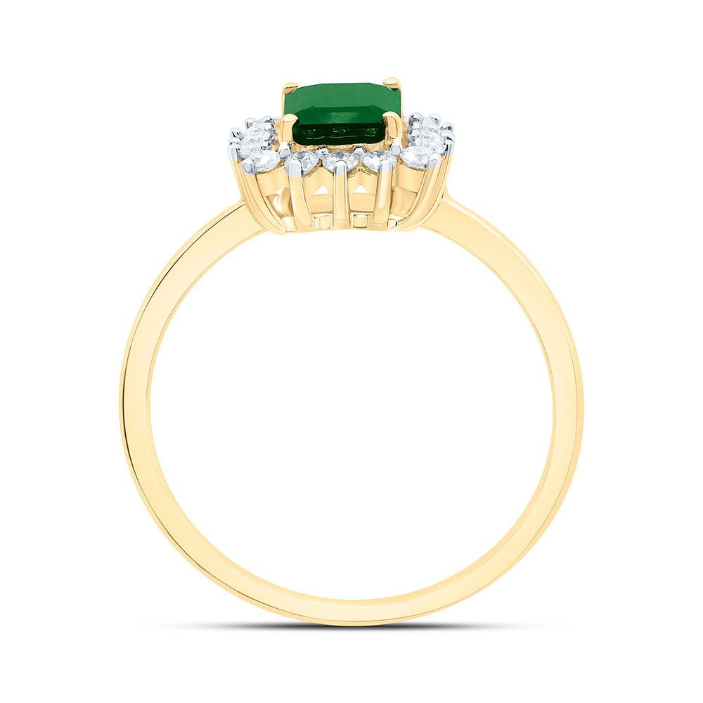 14K Yellow Gold Diamond Emerald Gemstone Women's Ring 1/4 Cttw - Splendid Jewellery