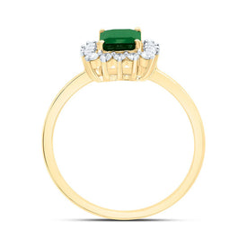 14K Yellow Gold Diamond Emerald Gemstone Women's Ring 1/4 Cttw - Splendid Jewellery