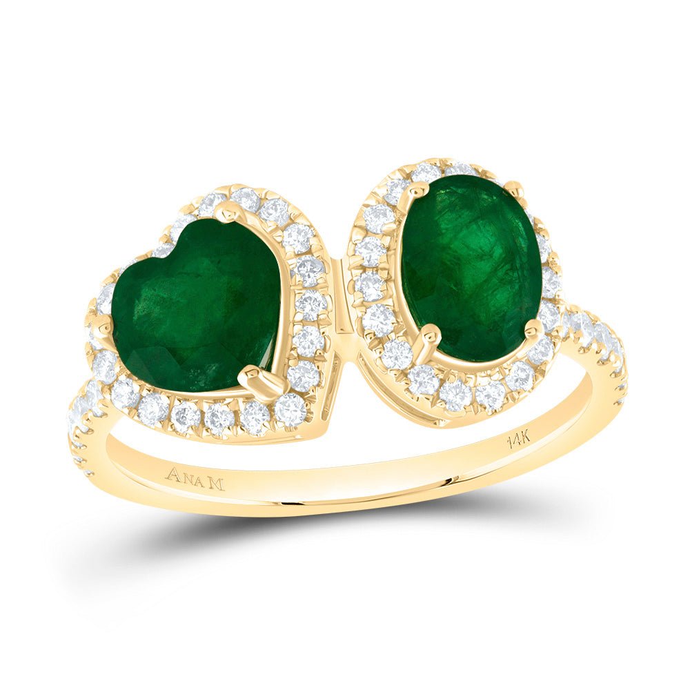 14K Yellow Gold Diamond Emerald Oval Emerald Gemstone Ring 3/8 Cttw - Splendid Jewellery